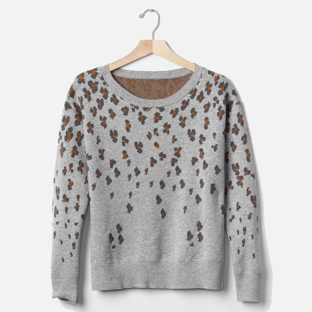 Gap Women Merino Wool Blend Animal Print Sweater Heather Grey S